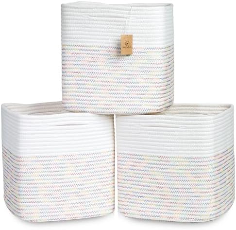 NaturalCozy 13 Inch Cube Storage Bins Cotton Rope Woven Baskets by NaturalCozy