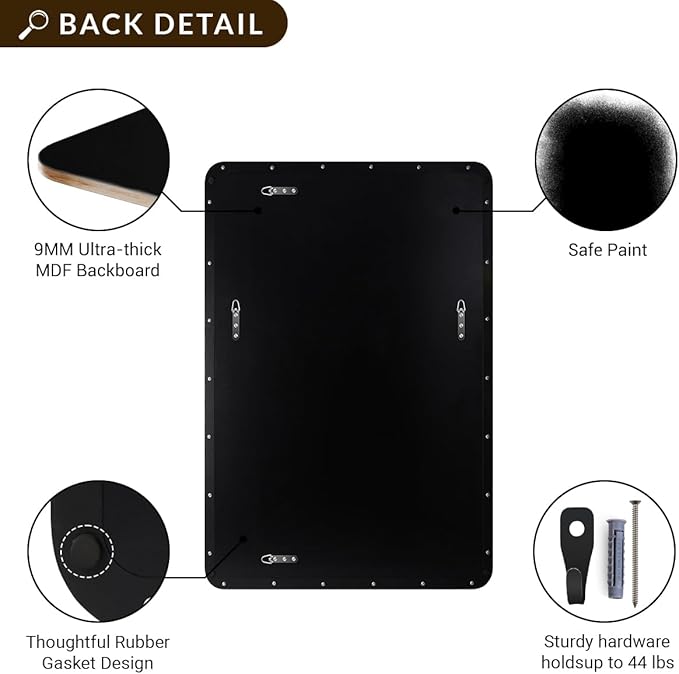 ANDY STAR Wall Mirror for Bathroom, 20”x28” Black Bathroom Mirror, Rounded Rectangle Mirror in Premium Stainless Steel Metal Frame Hangs Horizontal Or Vertical