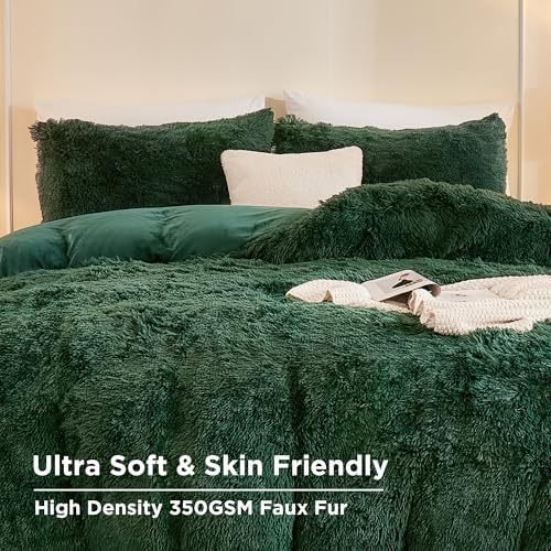 Andency Dark Emerald Green Twin Comforter Set, Fluffy Faux Fur Warm Bed Set - Image 5