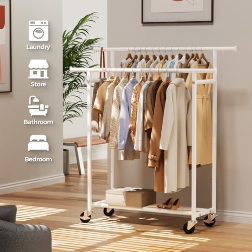 HYSEYY Clothes Rack, Double Rods Rolling Clothing Rack - Image 7