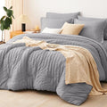 CozyLux King Size Comforter Set, 7 Pieces Grey Seersucker Bed in a Bag by CozyLux