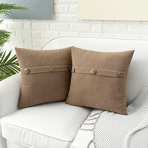 HWY 50 Taupe Chenille Throw Pillow Covers 20x20 Inch Buttons Pack of 2 - Image 3