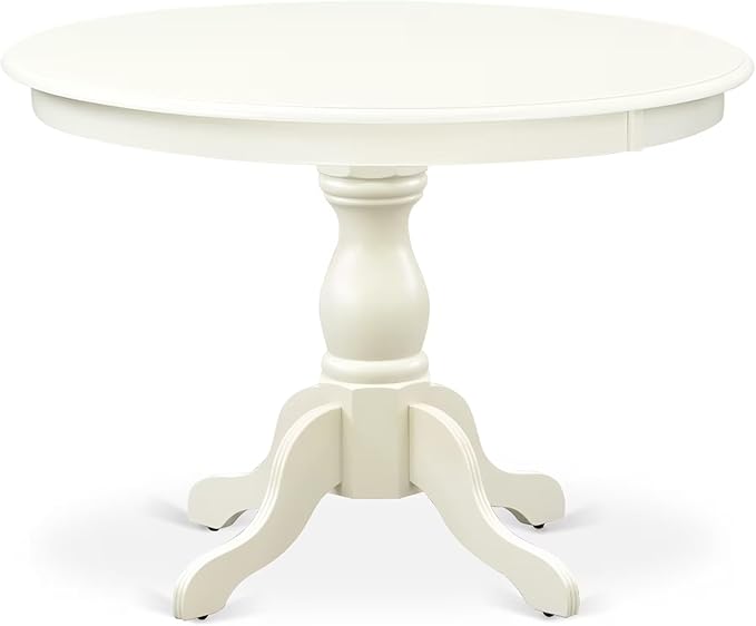 East West Furniture HBGR5-LWH-W 5 Piece Kitchen Table & Chairs Set Includes a Round Dining Room Table with Pedestal and 4 Dining Chairs, 42x42 Inch, Linen White