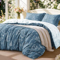 Love's cabin Floral Comforter Set Cute Bedding Queen Reversible Bluish Grey by Lovescabin