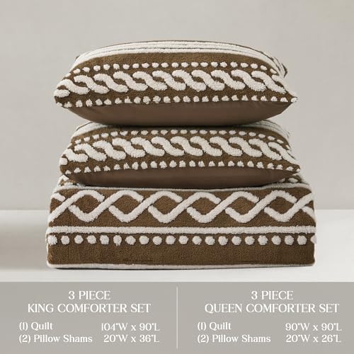 Wonderful Tufted Boho Comforter King, 3 Piece Flannel Fair Isle Geometric - Image 7