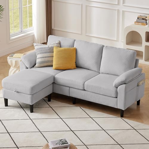 80''L Shaped Sectional Sofa Couch, 3 Seater Corduroy Sofa - Image 3
