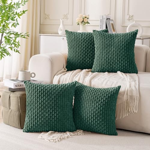 Set of 4 Dark Green Decorative Throw Pillow Covers 24x24 Inch Corduroy Pillow by Cozoomy