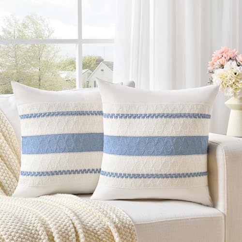 Fancy Homi Set of 1 Boho Light Blue Decorative Throw Pillow Cover 22x22 Inch - Image 2