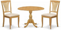 East West Furniture DMAV3-OAK-C 3 Piece Dining Room Table Set Contains a Round Dining Table with Dropleaf and 2 Linen Fabric Upholstered Chairs, 42x42 Inch, Oak