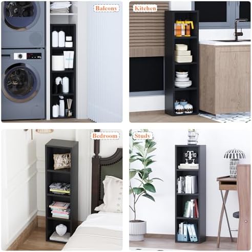 Zenira 4 Tier Bookshelf, 4 Cube Storage Organizer, Narrow Bookcase - Image 7
