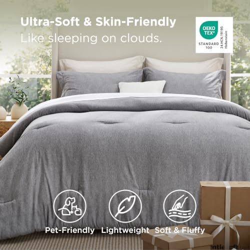 Bedsure Grey Oversized Queen Comforter Set, Cationic Dyed Bed Set 3 Pcs - Image 2