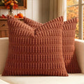 MIULEE Fall Corduroy Decorative Throw Pillow Covers 18x18 Rust Pack of 2 by MIULEE