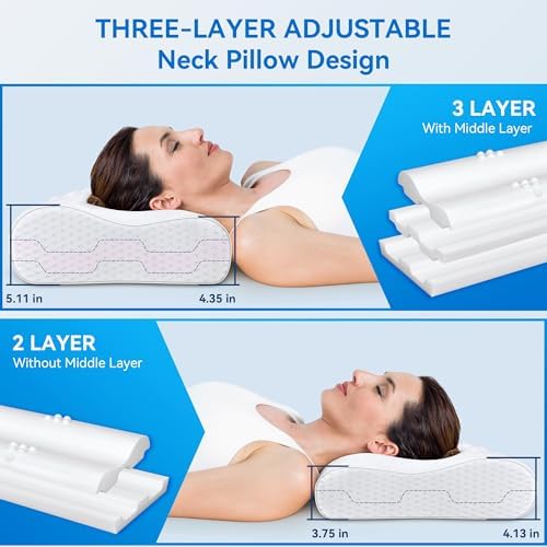 Cervical Neck Pillow for Pain Relief- Adjustable Queen Size Cooling Pillow for - Image 4