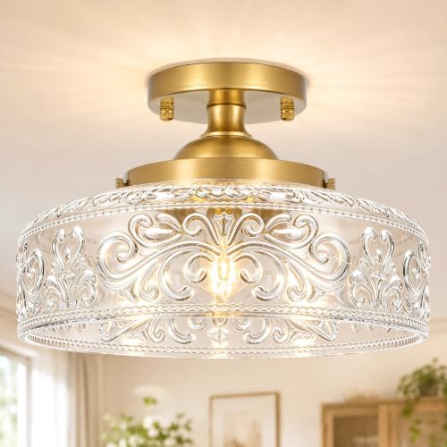 Gold Semi Flush Mount Ceiling Light, 3-Light Close to Ceiling Light by Daunton