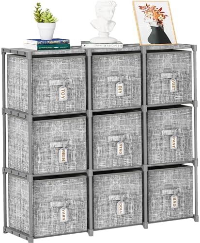 9 Cube Closet Organizer + 9 Bins + Labels by LUKYTOWER
