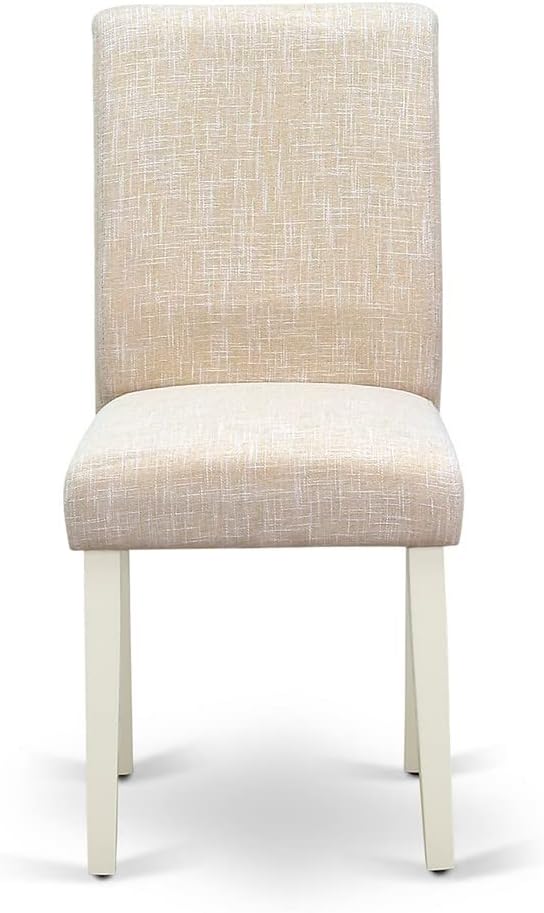 East West Furniture CAAB7-LWH-02 7 Piece Dining Room Furniture Set Consist of a Rectangle Dining Table and 6 Light Beige Linen Fabric Upholstered Parson Chairs, 36x60 Inch, Linen White
