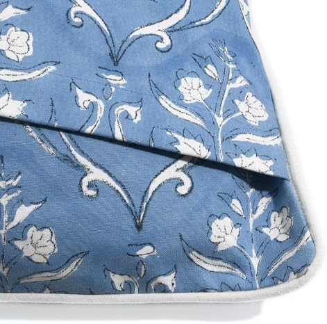 Ridhi Cornflower Blue Block Print Cotton Pillow Cover 20x20 Inch Set of 2 - Image 5