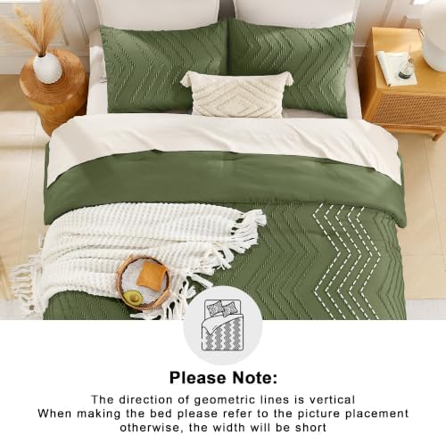 Andency Dark Olive Green Comforter Set Queen Size, 3 Pieces Boho Bed Set - Image 5