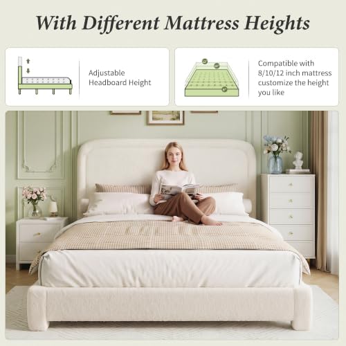 WEUP Queen Size Platform Bed Frame, Boucle Upholstered Bed - Image 7