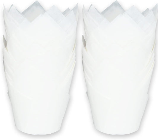 Large size White Tulip Baking Cups 2-1/4"(Base diameter) x 4"(Wall height) Greaseproof paper baking cupcake Muffin liners, Case of 130 pcs