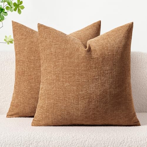 MIULEE Soft Chenille Throw Pillow Covers Brown 18x18 Inch Pack of 2 by MIULEE