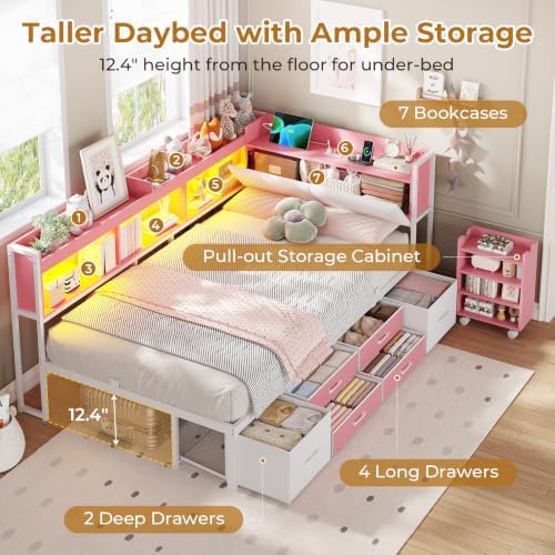 Corner Twin Bed Frame with Pull-Out Cabinet/Bookcase/Headboad Storage - Image 4