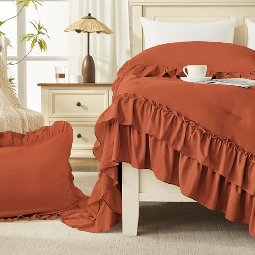 Andency Burnt Orange Twin Size Ruffle Comforter Set, 2 Pieces - Image 5
