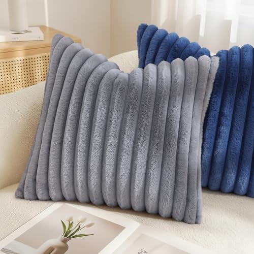 decorUhome Fall Faux Fur Throw Pillow Covers 16x16 Set of 2 Grey - Image 4