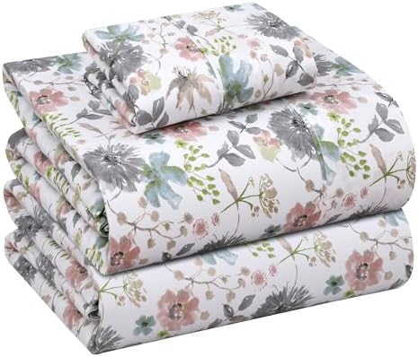 RUVANTI 100% Cotton Twin Sheets, Percale Twin Sheet Set, Dandelion Field by Ruvanti