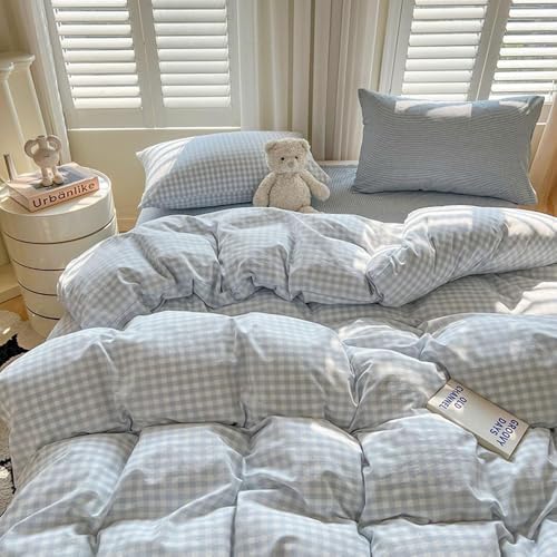 Nayoroom Blue Gingham Comforter Set Queen Plaid Boys Dorm Bedding Set - Image 3