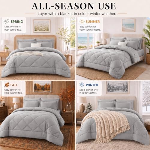 CozyLux Oversized King Comforter Set 120"x98", 7 Piece, French Grey - Image 7