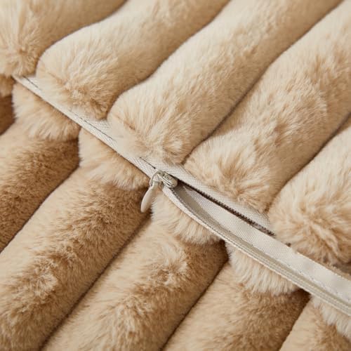 Sunday Praise Faux Fur Plush Decorative Throw Pillow Covers 16x16 Beige - Image 4