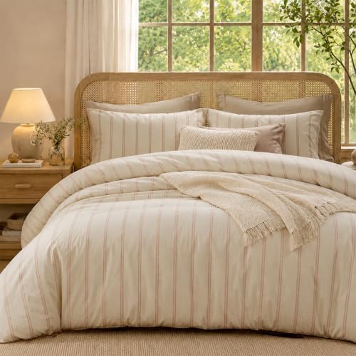 Striped Comforter Set Full Size Yellow Pink Bedding Set 3 Pieces - Image 2