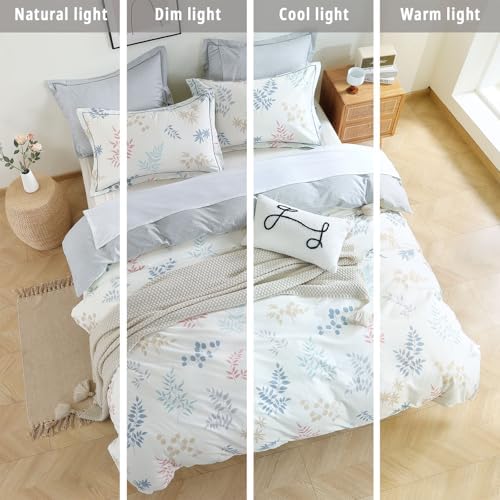 White Gray Whimsical Botanical Cotton Comforter Set Queen Size 3PC - Image 6