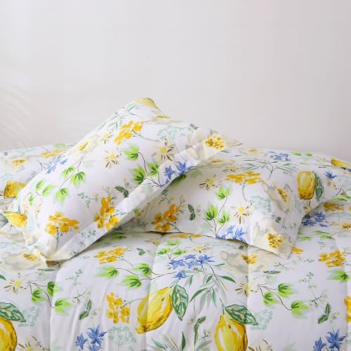 Mooreeke Floral King Size Comforter Sets, Lemon Blossoms Patterned Bed in a Bag - Image 4