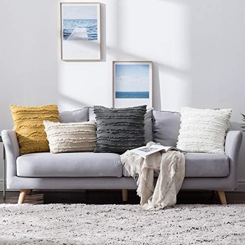 MIULEE Boho Linen Striped Throw Pillow Covers 18x18, Dark Grey - Image 3