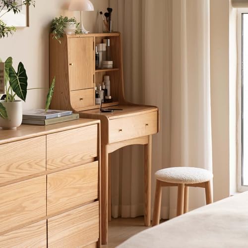 Small Vanity Desk with Mirror, Solid Wood Dressing Table, Movable Drawer Divider - Image 6