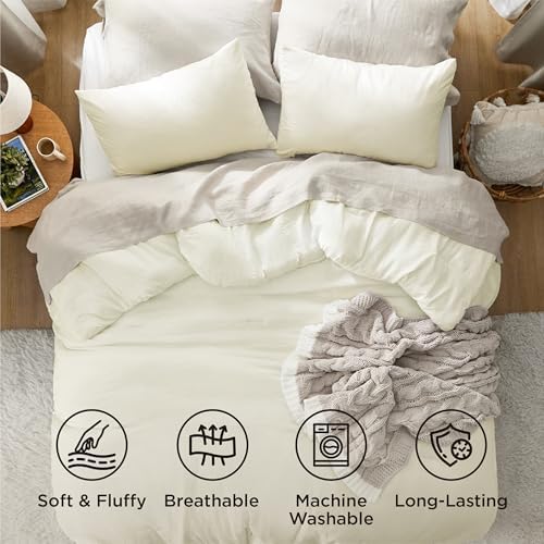 Bedsure Queen Comforter Set Prewashed Soft Bedding Set 3Pcs Ivory 90"x90" - Image 4
