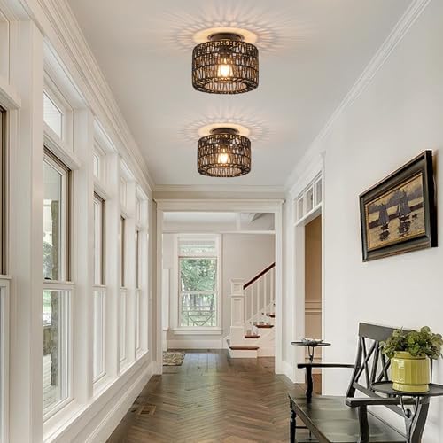 Rpzloila Rattan Ceiling Light, 1 Light Farmhouse Woven Flush Mount Ceiling Light - Image 4