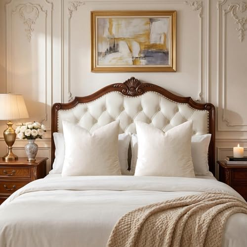 GIGIZAZA Velvet Pillow Covers 26x26 Decorative Pillows Pack of 2 Ivory - Image 6