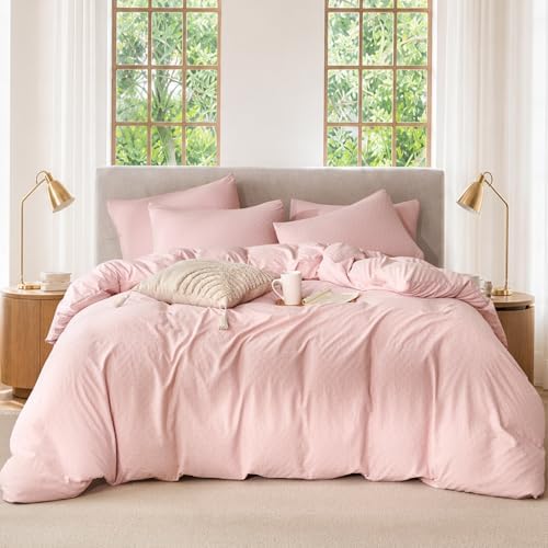Pink Comforter Set Queen Polka Dot Soft Luxury Washed Microfiber Jacquard 3 - Image 2