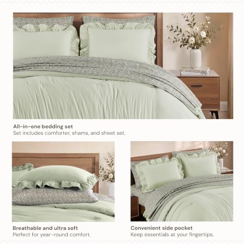 BLOOMHAVEN Full Size Comforter Sets-7 Pieces Ruffle Bedding Floral Sheet - Image 3