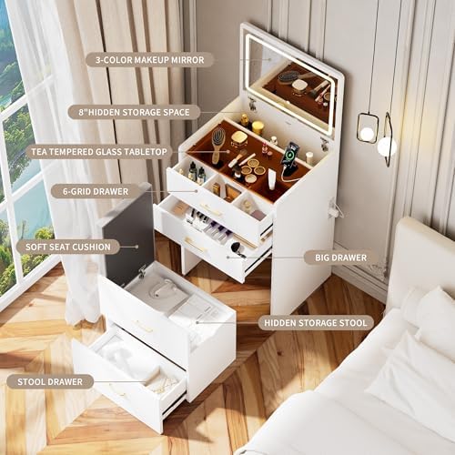 3 in 1 Vanity Desk with Open Top Mirror, Make Up Vanity Set with Visible Glass - Image 3