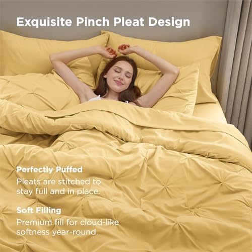 Bedsure Twin Comforter Set & Sheet Set, 5-Piece Yellow Bedding Set - Image 4