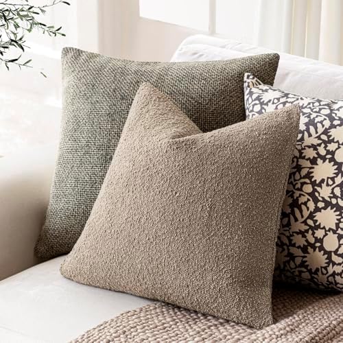 Foindtower Decorative Textured Boucle Throw Pillow Covers 20x20 Light Khaki - Image 5