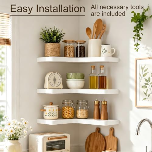 Floating Corner Shelves Solid Pinewood Wall Mounted Shelf - Image 5