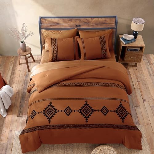 MaiRêve Embroidery Twin XL Comforter Set 5 Pieces Burnt Orange Bed in a Bag - Image 5