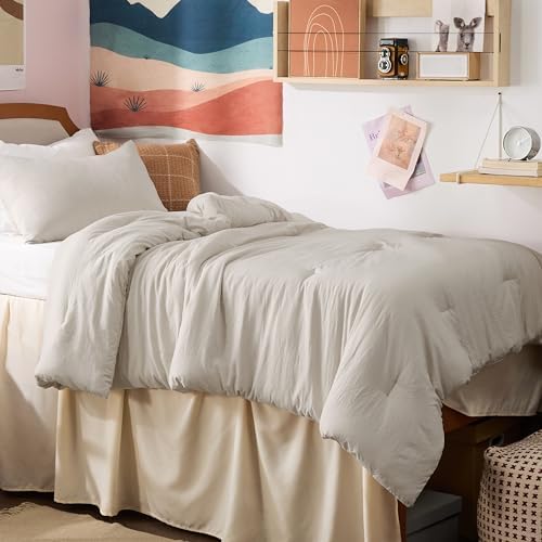 Bedsure Twin/Twin XL Comforter Set Prewashed Bedding 2Pcs Beige 68"x88" - Image 2