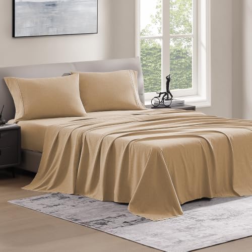 ROSE&RISY Heathered Beige Queen Sheet Set, Breathable and Cooling, Includes 1 - Image 2