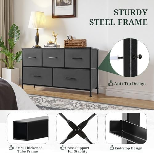 5-Drawer Dresser for Bedroom, Anti-Tip Wide Storage Organizer Fabric - Image 4